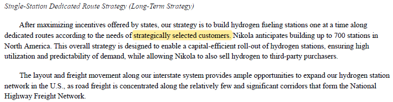 Now it get's hilarious: "Strategically selected customers" means something like "big companies"! So if you are a little company only ordering a few trucks it is very difficult for you to have a hydrogen station on every route you have.