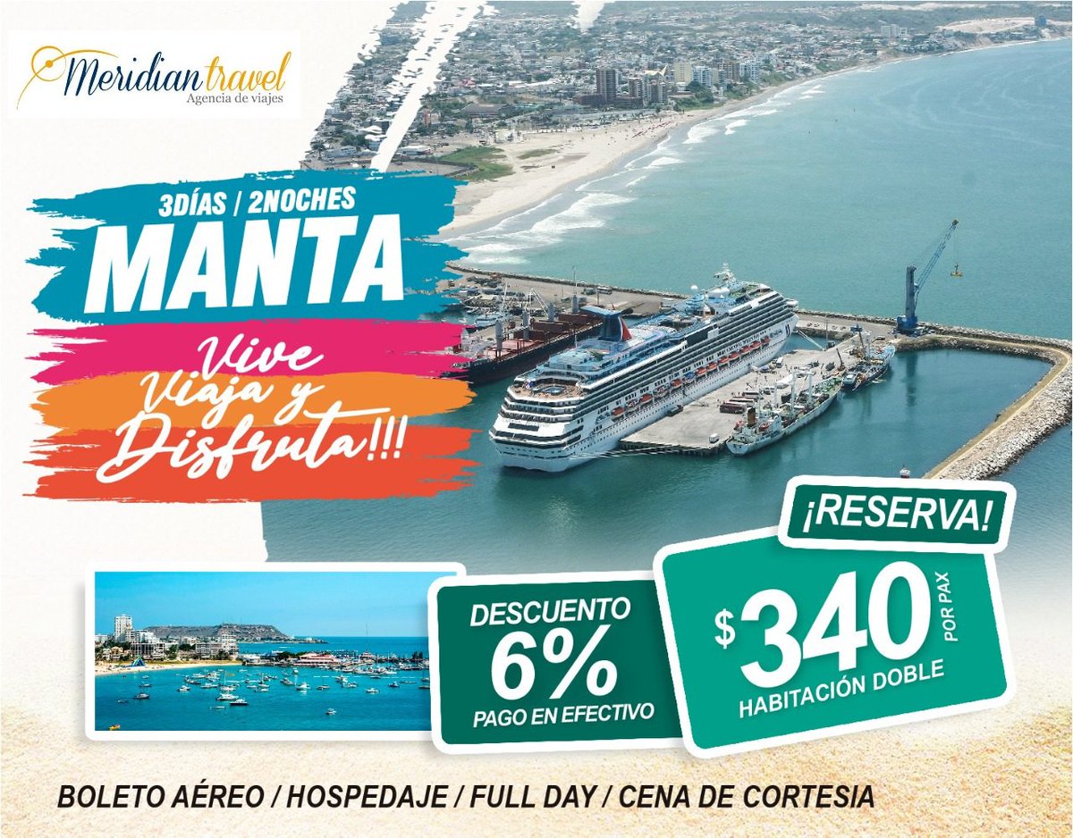 Meridianstravel's tweet photo. Tours Nacionales: Manta, Manabí.🌐🌏🏨
Salidas Confirmadas con Aéreos y  protocolos de bioseguridad en todos los recorridos.
Consulta mas ℹ/ 📱0️⃣9️⃣9️⃣5️⃣0️⃣6️⃣5️⃣6️⃣0️⃣6️⃣ https://t.co/OIp76Ten7Z