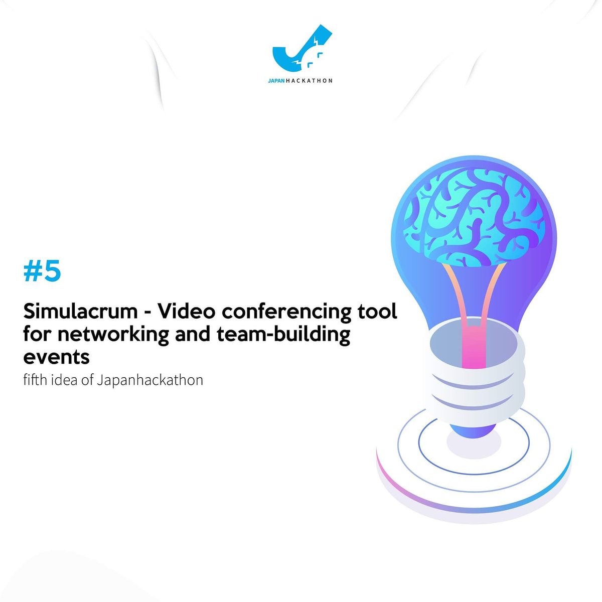 HackathonJapan's tweet photo. 𝐈𝐭 𝐢𝐬 𝐭𝐢𝐦𝐞 𝐭𝐨 𝐢𝐧𝐭𝐫𝐨𝐝𝐮𝐜𝐞 𝐨𝐮𝐫 𝐩𝐚𝐫𝐭𝐢𝐜𝐢𝐩𝐚𝐧𝐭'𝐬 𝐢𝐝𝐞𝐚𝐬!
The fifth idea is called (Simulacrum).
#japanhackathon #CodeOn #japanhackathon2020 #ideapitching #ideas #remotework https://t.co/vCNpLPd4cq