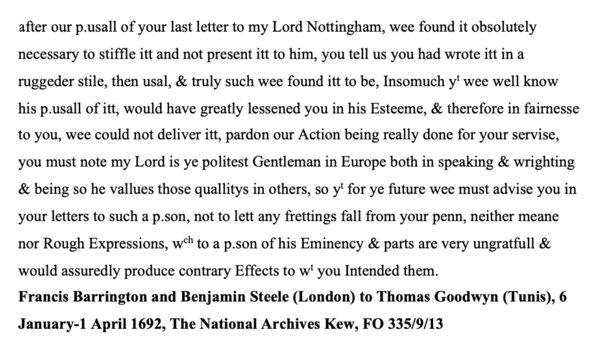 Correspondents in Europe would repackage news into their own dispatches, or act as intermediaries to convey letters home by safer or more rapid means; and colleagues in England would read, moderate, even withhold letters to superiors for their own purposes.  #EmQuon (8/15)