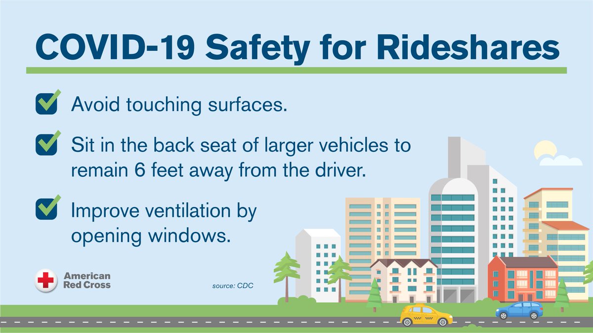 RedCross_NC's tweet photo. Do you need to take a rideshare to get to your destination? Along with handwashing and wearing a face covering, make sure you practice these #COVID19 safety tips from @CDCgov. https://t.co/cuLDCqCBS9 https://t.co/4ZD5pd1Vsb