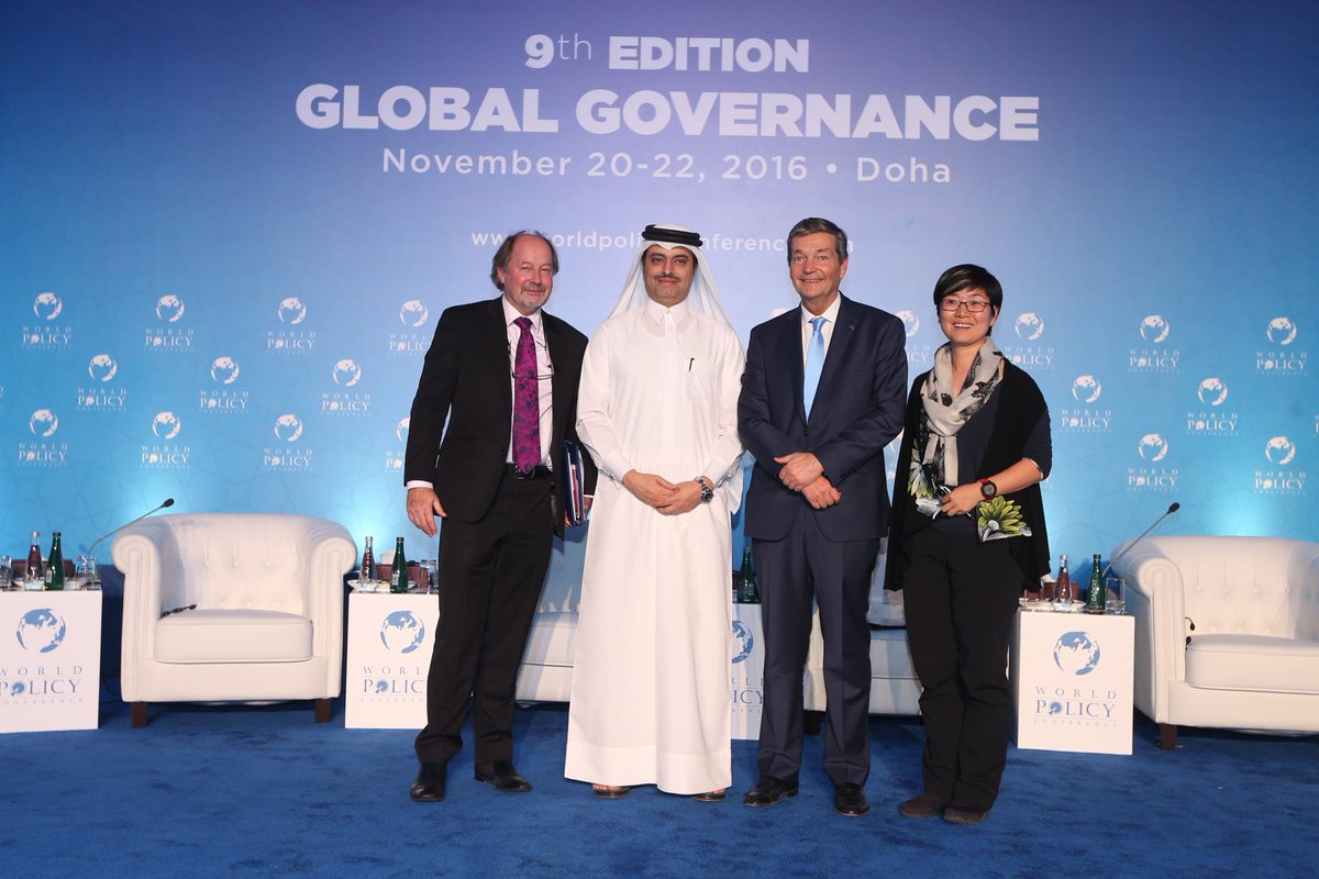 WorldPolicyConf's tweet image. #WPC2016 on #Health - Plenary session 4: "Health: Technological development and global governance" with John Andrews, Sheikh Dr. Mohammed bin Hamad Al-Thani, Christian Bréchot and Zhu Yan-Mei.

Watch the full discussion on #WPCTV▶️bit.ly/2YANlZP