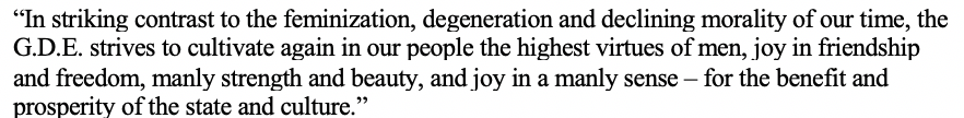 Here is what Brand had to say about the values of The Gemeinschaft der Eigene (G.D.E) /12