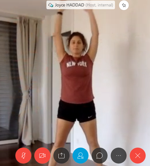 AllisonMColbert's tweet photo. 🏅MVP🏆 of teleworking has been @joycehaddad__, @WHO_HQ_Interns in nutrition but also a trainer, for leading daily lunchtime fitness sessions for the @WHO community helping us #WalkTheTalk, many thanks and please stay in touch! (and apologies for the cheeky screenshot!) 💪🏃‍♀️🏋️ https://t.co/kQpiXv5Ipt