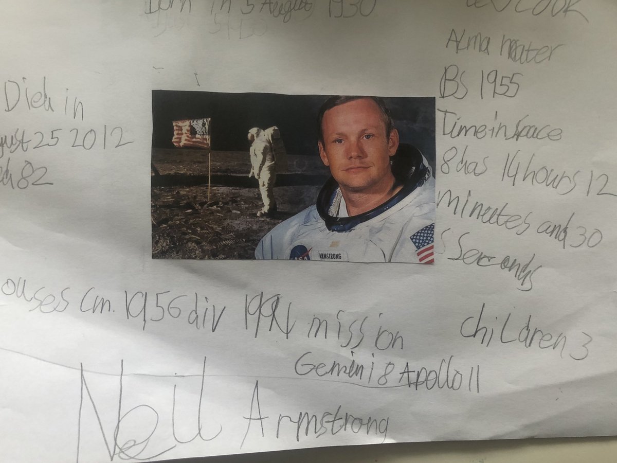 HollyCCook's tweet photo. @canon_burrows Bella and Leo’s Neil Armstong posters
 #NASA #space #Homeschooling2020 https://t.co/2F1teBJ1Za
