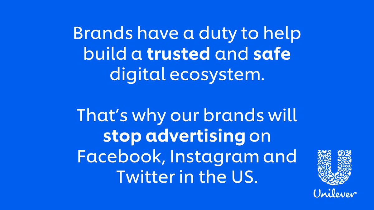 We have taken the decision to stop advertising on @Facebook, @Instagram &amp; @Twitter in the US.

The polarized atmosphere places an increased responsibility on brands to build a trusted &amp; safe digital ecosystem. Our action starts now until the end of 2020.

bit.ly/3i78mmQ