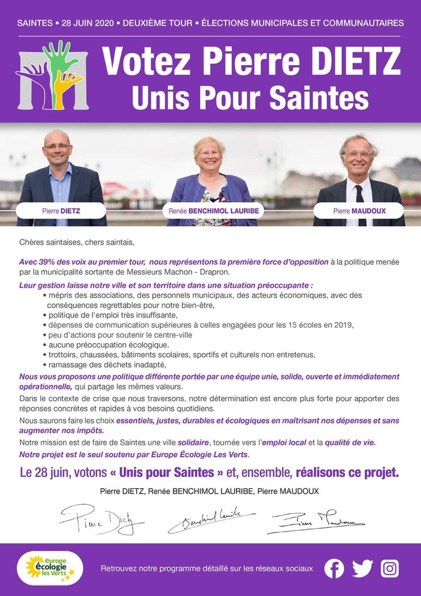 EELV_Saintonge's tweet photo. #UnisPourSaintes.
Dimanche le vote de rassemblement et de résilience pour faire réussir #Saintes ensemble.
@DietzPierre @MaudouxPierre
@SaintesVertAv https://t.co/5GlvqJGyVX