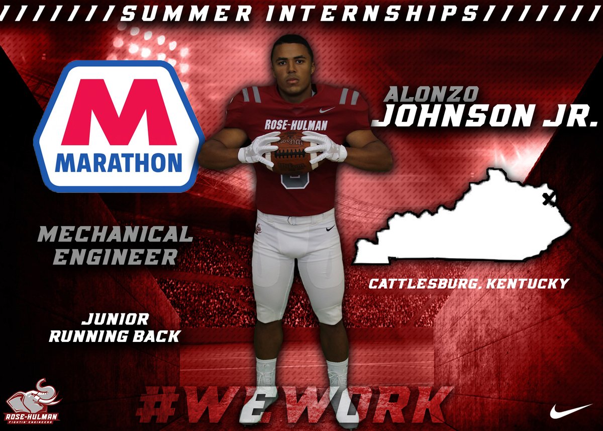 RoseHulmanFB's tweet photo. Junior Running Back Alonzo Johnson Jr. is doing his summer internship with Marathon Petroleum Co. in Cattlesburg, Kentucky! #WeWork https://t.co/qPTqes6460