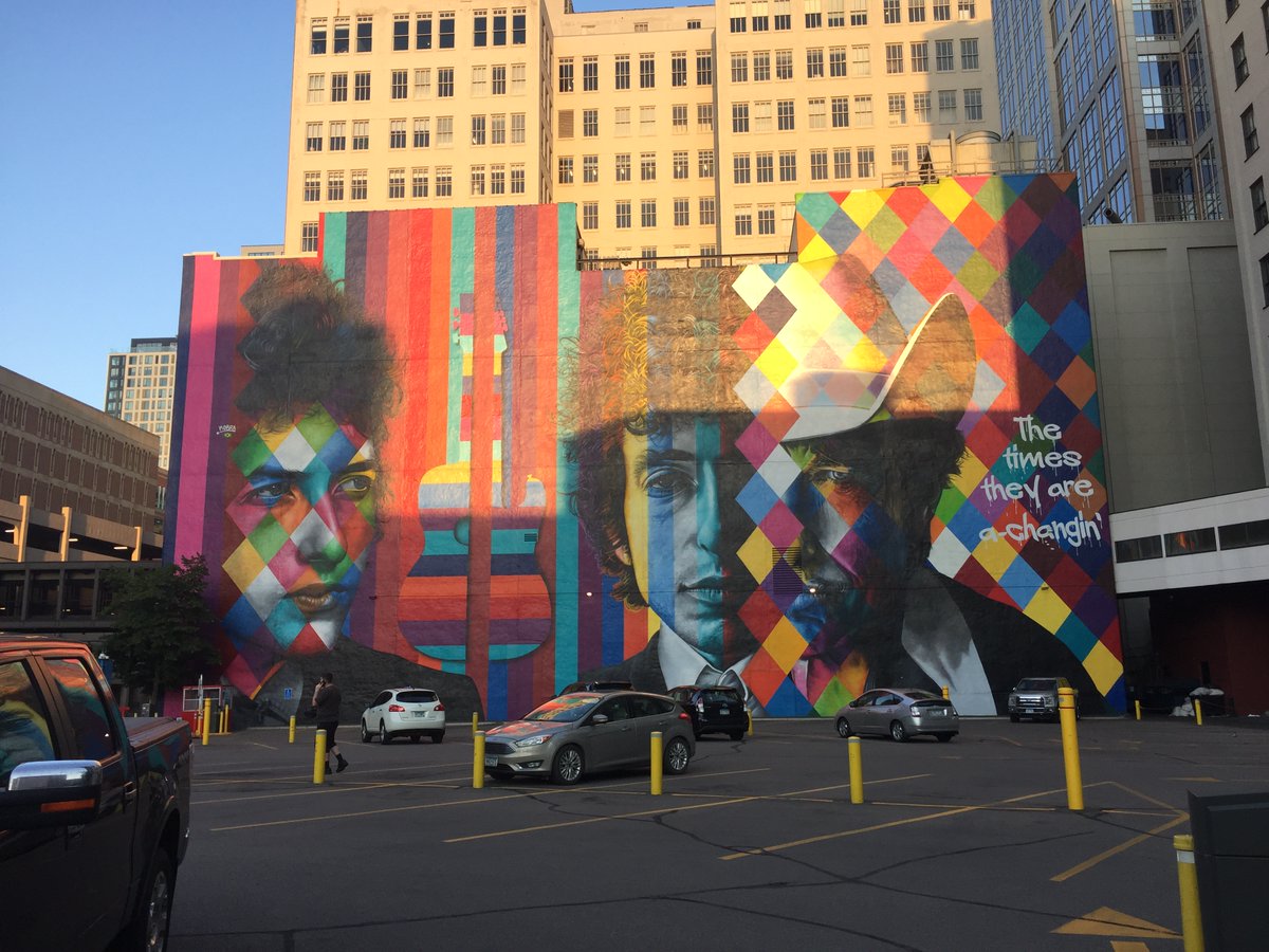 And in the evening of 26th June, we arrived in Minneapolis, largely because I had an appointment with some very exciting maps the next day. But a wander through the city as the sunset meant that we chanced upon this mural to one of its favourite musical sons.