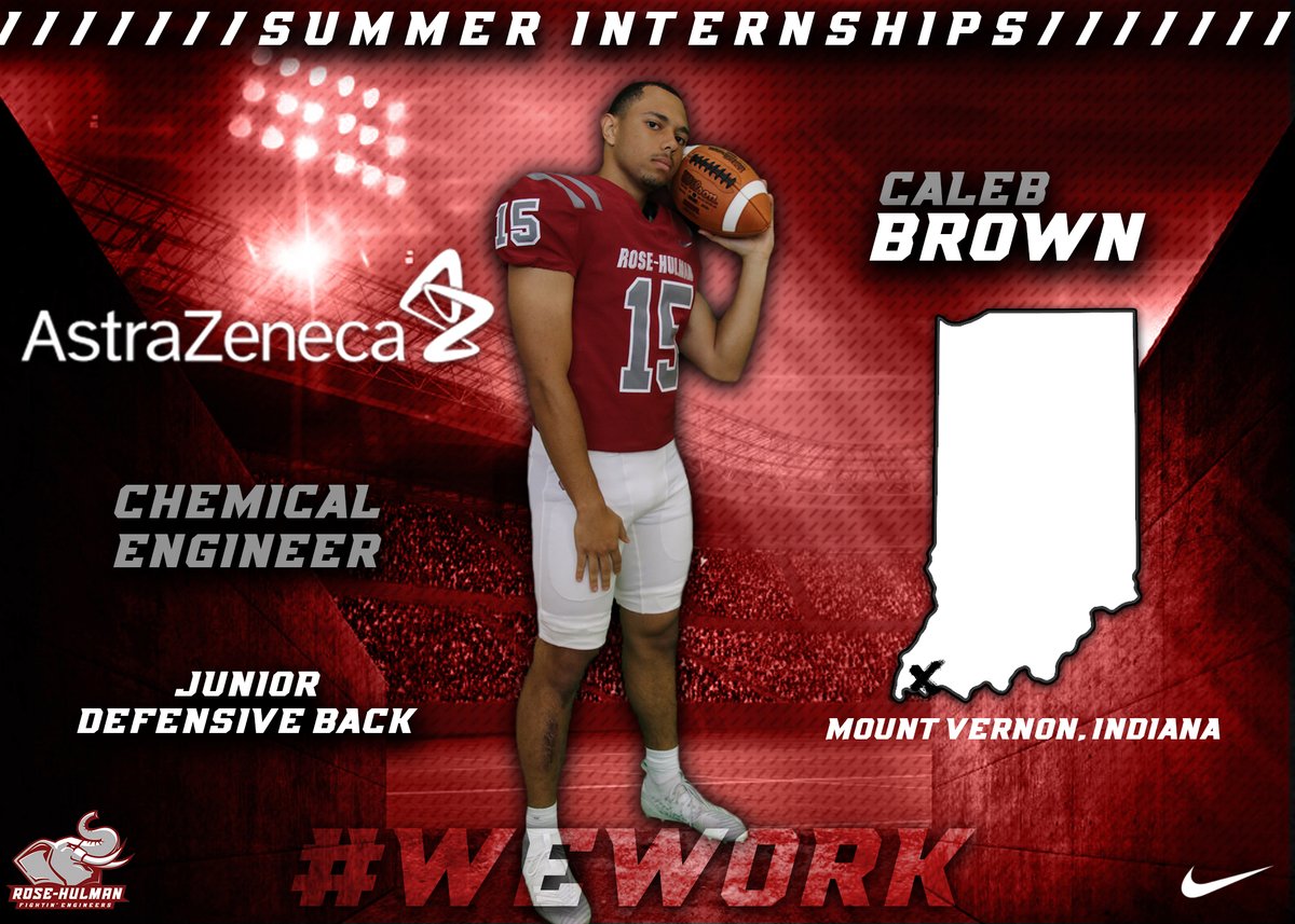 RoseHulmanFB's tweet photo. Junior Defensive Back Caleb Brown is doing his summer internship with AstraZeneca in Mount Vernon, Indiana! #WeWork https://t.co/JAwIUzKIwi