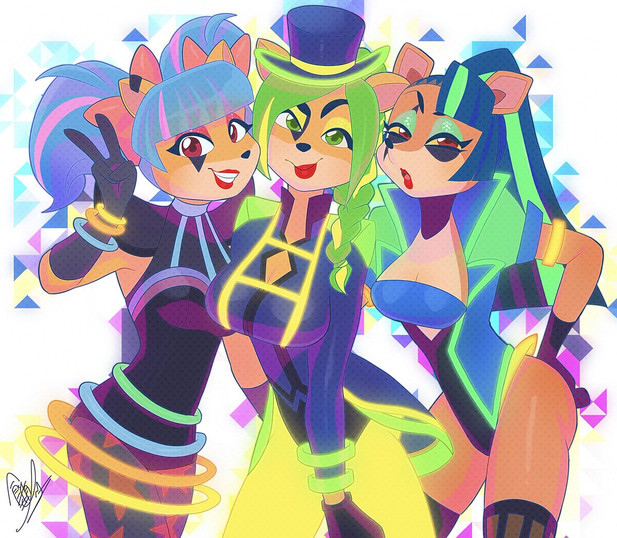 💖Art trade💖 Circus Megumi and Ami and Mona(myOC) for