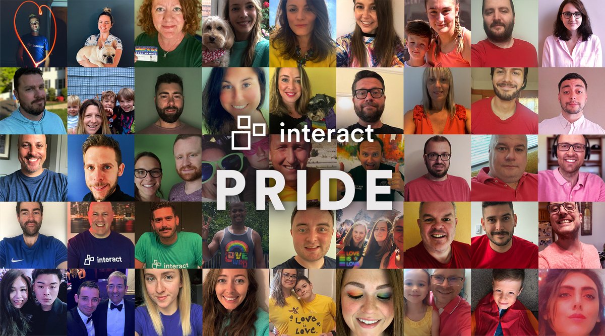 IntranetExperts's tweet photo. In honor of #Pride2020, we've made a montage of our staff! At Interact, we want to celebrate the contributions of LGBTQ people to the world. We believe everyone should be able to live&amp;love without fear. #Pride may be different this yr, but its message is still vital. #LoveIsLove https://t.co/IKJVogqocG