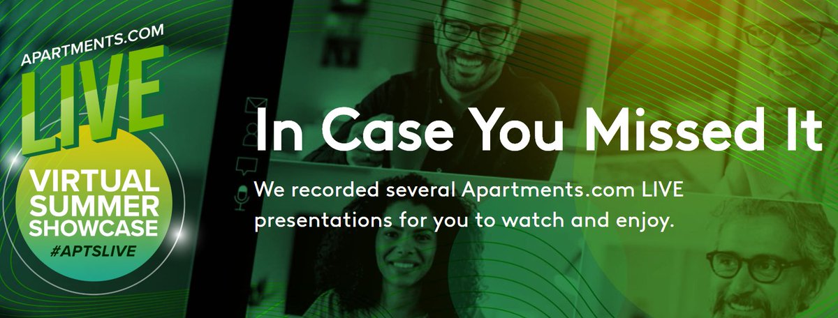 ApartmentsBiz's tweet photo. Werenβt able to join us last week for our #AptsLIVE Virtual Summer Showcase? We have you covered for #FlashbackFriday with recordings of several #multifamily marketing sessions.
πΊ Watch now: https://t.co/4PU1Ji67bf https://t.co/8ka6dN4JBQ
