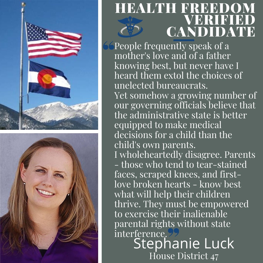 MedicalAutonomy's tweet photo. Introducing Stephanie Luck for HD47 and a champion of medical freedoms for all! https://t.co/xfEPsjUQgB #LuckintheHouse #copolitics #HD47 https://t.co/PxpAEtilWl