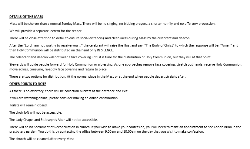 Exciting news from Catholic Worcester!! EVERY DAY IS A SUNDAY!! We are returning for Mass from next Saturday 4 July at St George's. There are strict rules and regulations. Please read the attached. They must be complied with.
Each Mass will be live streamed. <a href="/RCBirmingham/">RC Birmingham</a>