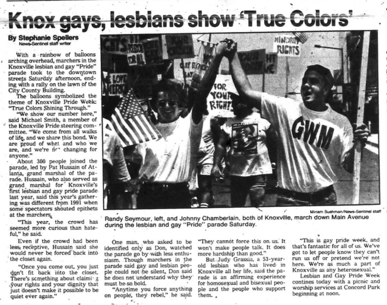 VoicesOutLoudTN's tweet photo. #KnoxPride 1992. Knox gays, lesbians show 'True Colors' from the Knoxville News Sentinel https://t.co/ANGhii6ETU