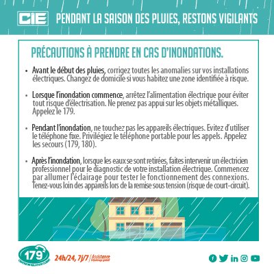 Quelques précautions à prendre durant cette période sensible.
Restez connectés pour plus de consignes

Partagez le message autour de vous !

#CIEAVOSCOTES #CIEENTREPRISECITOYENNE
#RISQUESELECTRIQUES
#SOYONSPRUDENTS