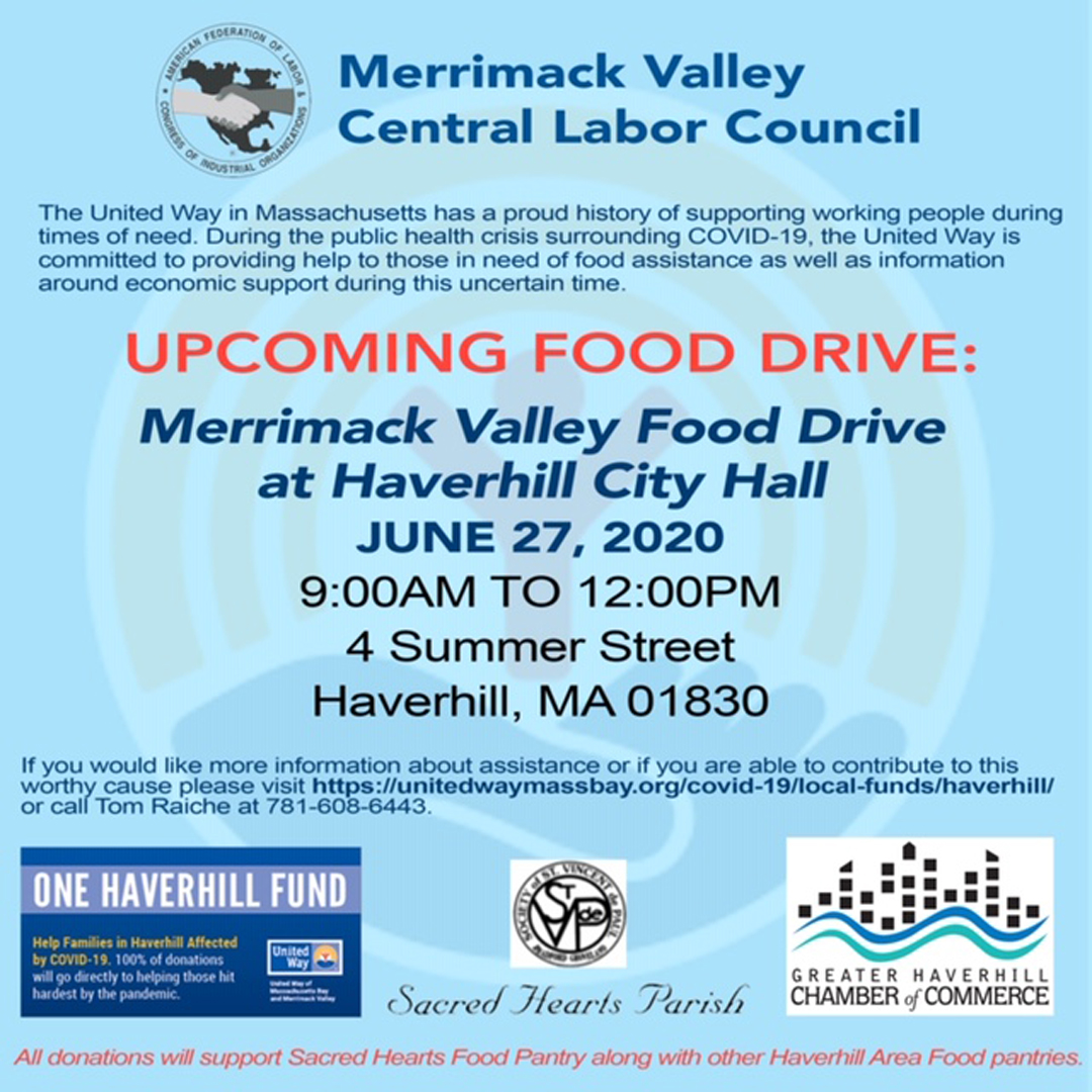 mv_magazine's tweet photo. Through a partnership with the @UnitedWay, Mayor Fiorentini, @RepAndyVargas and State Rep Minicucci, the @GrHavChamber is hosting a food drive tomorrow, Saturday, June 27, from 9 am to noon at #Haverhill City Hall parking lot. #Hunger #COVID19MA https://t.co/mLzlLou6SA