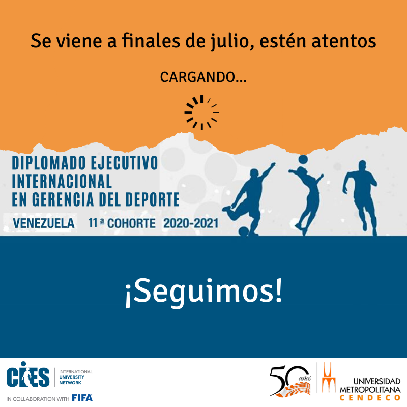 ExtensionUNIMET's tweet photo. #Recuerda Estamos afinando los detalles del Diplomado Ejecutivo Internacional en Gerencia del Deporte 2020-2021
A finales de julio te daremos toda la información.
¡Seguimos!
#UnimetCendeco #FifaCies https://t.co/2Ghy0XC7aA