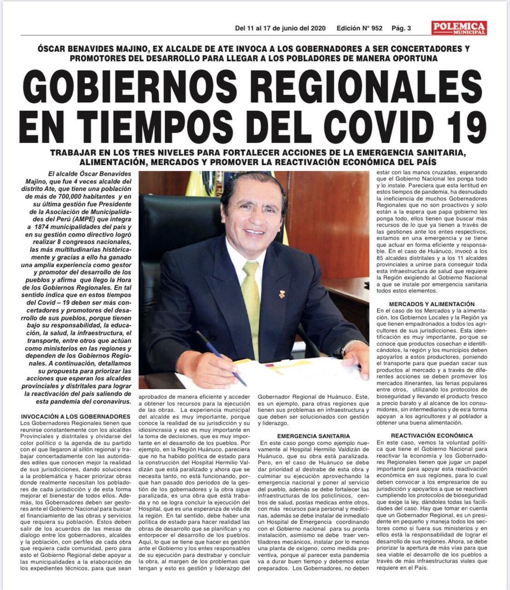 OBenavidesMajin's tweet photo. AHORA MÁS QUE NUNCA SE NECESITA FORTALECER UNA MESA DE DIÁLOGO ENTRE LOS GOBERNADORES Y LOS ALCALDES PROVINCIALES Y DISTRITALES
Sin colores políticos busquemos el bienestar de nuestros vecinos. https://t.co/XRfpocwHhC