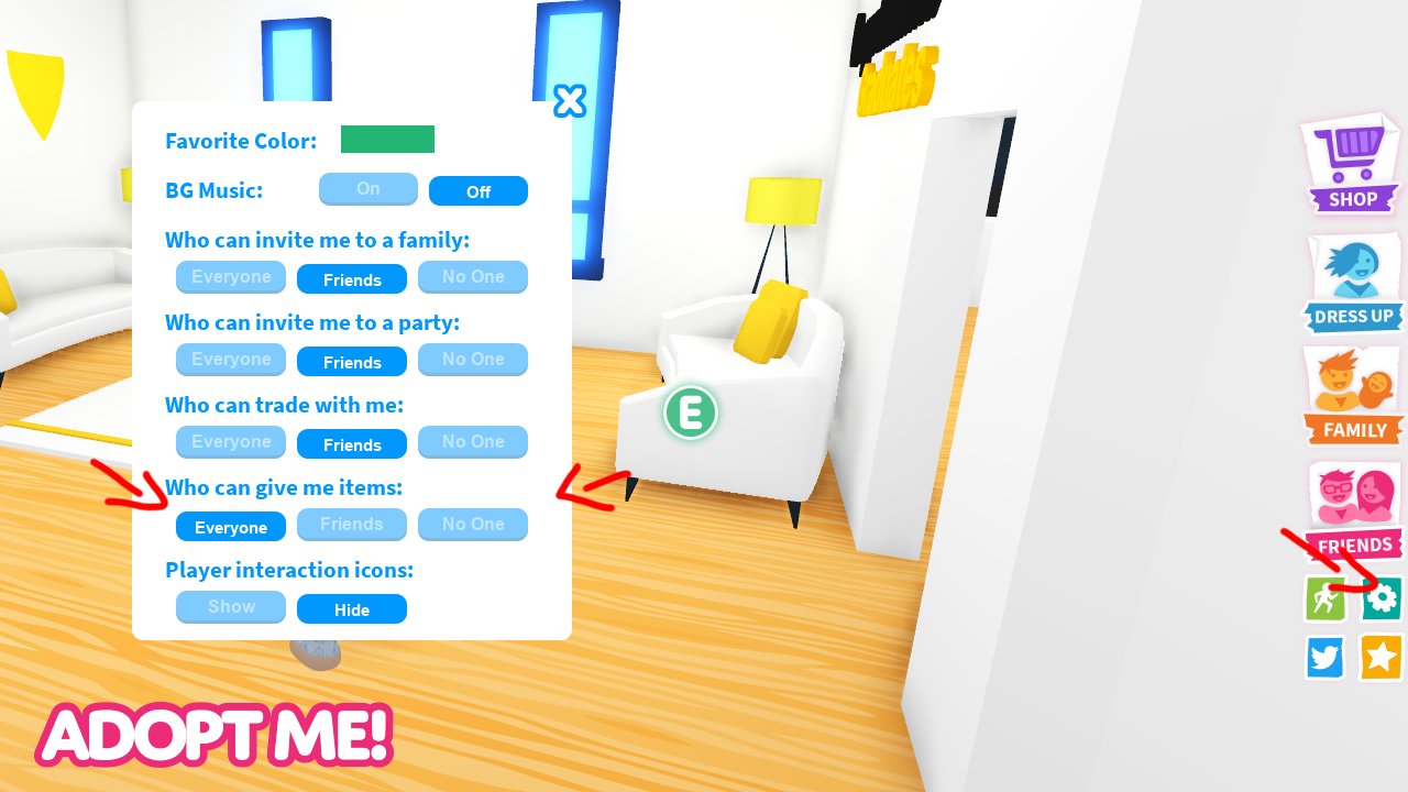 Adopt Me On Twitter We Added A Small Change To The Settings You Can Now Select Who Can Give You Items No More Random Items In Your Inventory This Should - how to change your font in roblox adopt me
