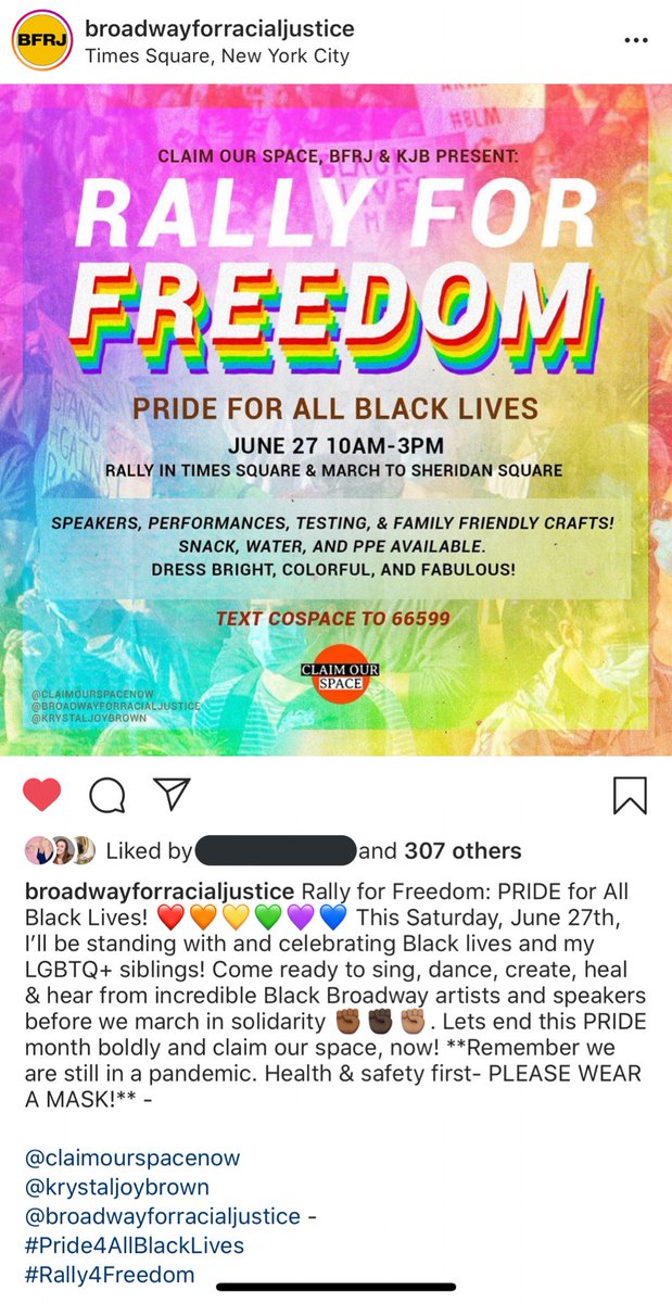 HEADS UP, NYC!!! Rally TOMORROW (Sat, 6/27) in TIMES SQUARE, 10am-3pm. Includes a march to Sheridan Sq in the West Village. ❤️🧡💛💚💙💜🖤🤎 #Pride4AllBlackLives #Rally4Freedom