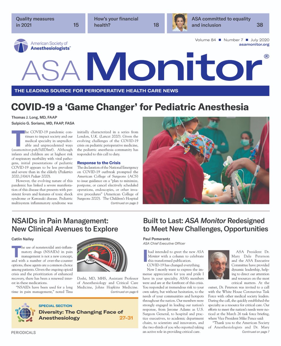 ASALifeline's tweet photo. Exciting changes are here for the monthly ASA Monitor! The new large-format perioperative publication features expanded articles, regular columnists, industry updates, and a roundup of influential news. Take a look! https://t.co/jEEpr0mR9r https://t.co/dK3JHwK6io