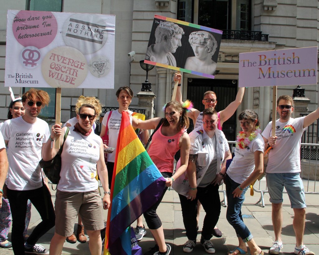 MuseumPrideLDN's tweet photo. A pride memory for #QBLockdownHunt it was both heartwarming and hilarious to march @PrideInLondon and hear people shouting "we love history!" we definitely went into heritage for the rockstar lifestyle 🤣🤟🏽@BritishMuseum @Queer_Britain
✨🏳️‍🌈🏛✨ #Pride2020 #YouMeUsWe https://t.co/XNxw8VFfjz
