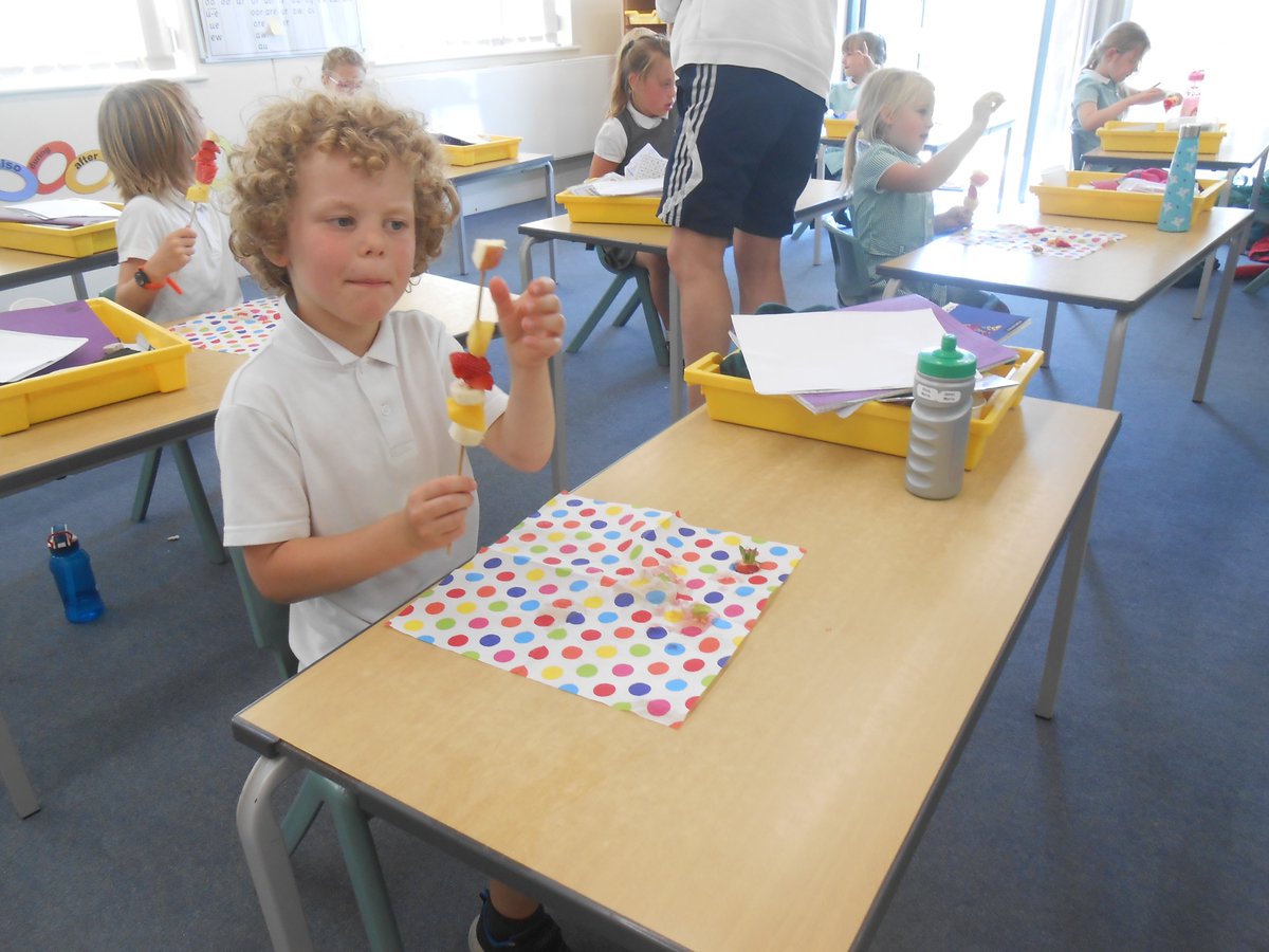Sandholme30's tweet photo. Yr1 B Bubble enjoying making fruit kebabs as part of their sports and healthy week. https://t.co/GiLVe9j4o8