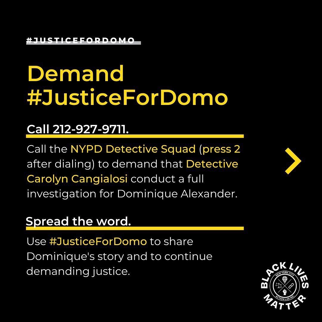 Uptowncollectiv's tweet photo. #Repost #nycactionlab | IG
On June 9, #DominiqueAlexander was found hanged from a tree in Fort Tryon. The #NYPD has ruled this a suicide & has not been cooperating with calls for a full investigation from Dominique’s family & friends.
#justicefordomo #blacklivesmatter https://t.co/6aZ3moIppH
