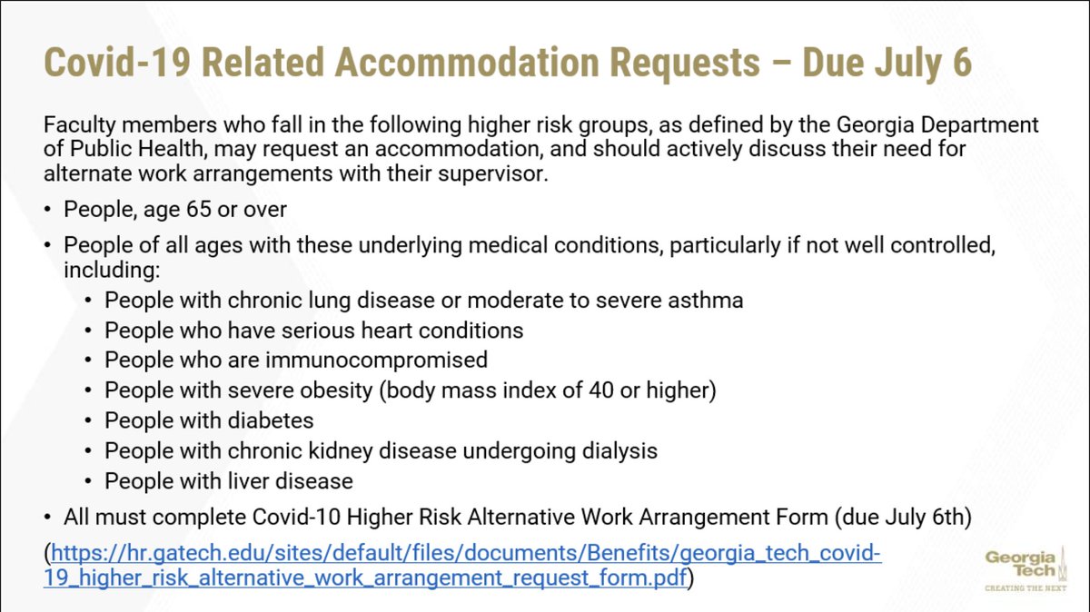 Remote teaching is listed last, because we are now told that a very small number of circumstances will qualify for accommodation. These slides explain. First, massive data collection on faculty and their health (spreadsheets). That's troubling.