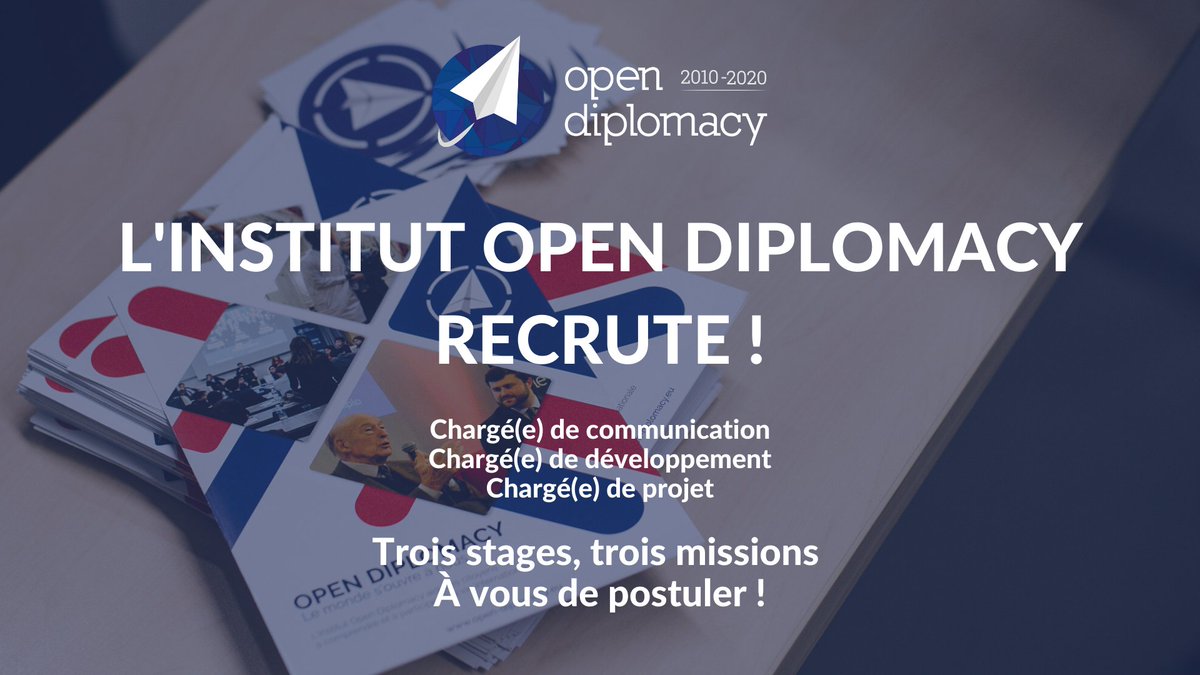 [#Recrutement] L'Institut #Opendiplo recrute ! 
Trois offres sont à pourvoir à partir du 1er sept pour participer au développement d'une association active qui aide les citoyens à comprendre et participer à la vie internationale.
Infos et formulaire 👉 open-diplomacy.eu/recrutement