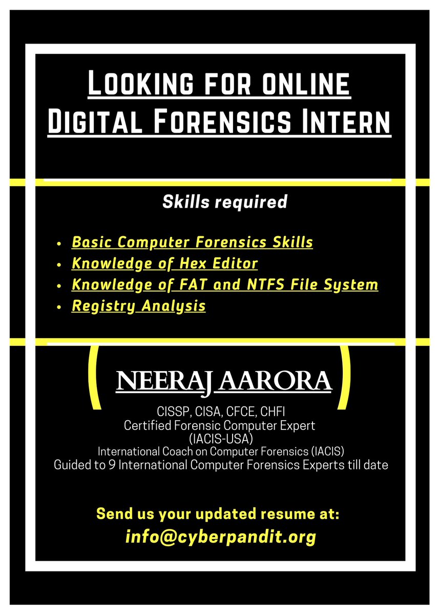 CyberLegalIndia's tweet photo. Looking for Online Digital Forensic Intern https://t.co/5uWSe9oFYJ