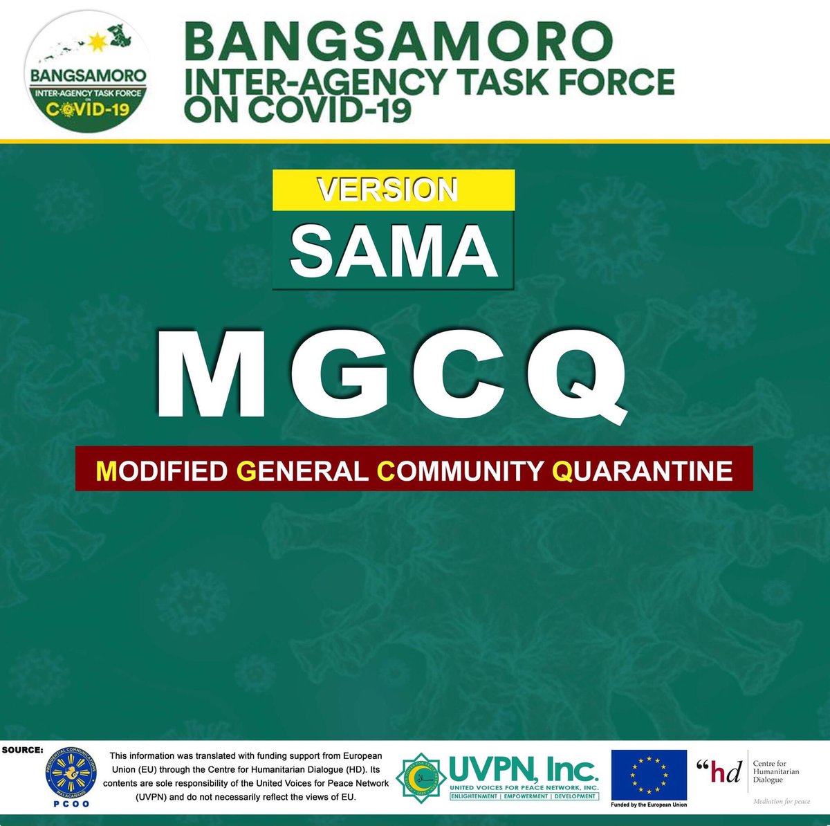 UVPNinc's tweet photo. Anu-ano ang mga dapat malaman sa pagpapatupad ng Modified General Community Quarantine (MGCQ) sa BARMM at mga karatig into? 

Narito ang ilang mga patnubay sa WIKANG SAMA!

#YouthHeroesagainstCOVID19
#KabataanKatuwangSaPagbabago

@European Union in the Philippines https://t.co/uh3L0Oypca
