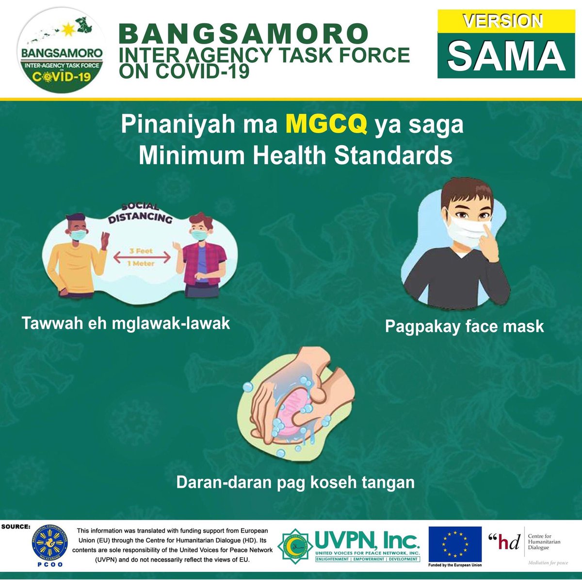 UVPNinc's tweet photo. Anu-ano ang mga dapat malaman sa pagpapatupad ng Modified General Community Quarantine (MGCQ) sa BARMM at mga karatig into? 

Narito ang ilang mga patnubay sa WIKANG SAMA!

#YouthHeroesagainstCOVID19
#KabataanKatuwangSaPagbabago

@European Union in the Philippines https://t.co/uh3L0Oypca