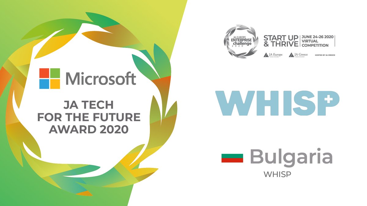 JABulgaria's tweet photo. Well done #WHISP! Bulgarian #JAstartup WHISP wins @Microsoft JA Tech for the Future Award at #JAEEC20 🇧🇬👏 WHISP helps expats get integrated into foreign #healthcare systems by assisting them to overcome language barriers ➡️ https://t.co/I7CwhZdlOJ https://t.co/RCZUAmPeNk
