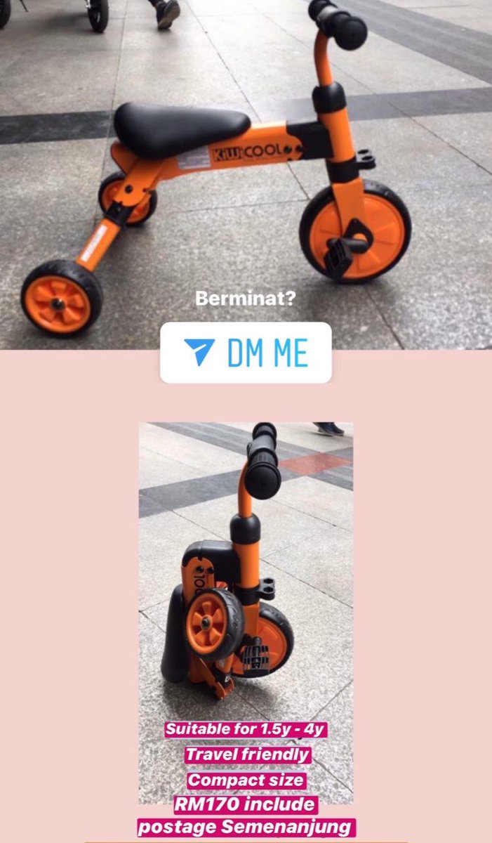 _affiii's tweet photo. Mini basikal utk anak umur 1.5 - 4tahun 
Dari boot kereta, bukak &amp; ready pergi taman! Highlight perkara penting: jimat space, muat dalam bonet kereta, senang bawak pergi taman/balik kampung, mudah bukak &amp; lipat! 👍🏻 https://t.co/ABDfl3ZaQM