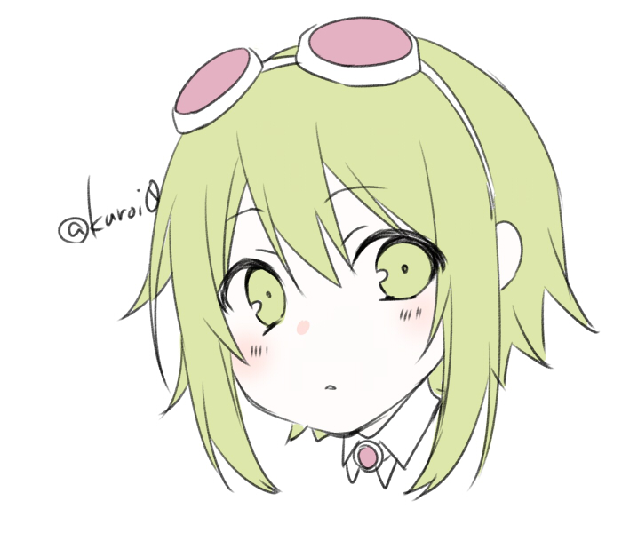 gumi 1girl solo green hair green eyes twitter username goggles white background  illustration images