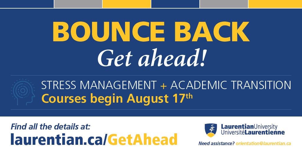 LaurentianU's tweet photo. The BOUNCE BACK program, which starts August 17, helps returning students gear up for the challenges of upper year. Learn more here: https://t.co/poXhN6zEgj https://t.co/uf1q6jKWen