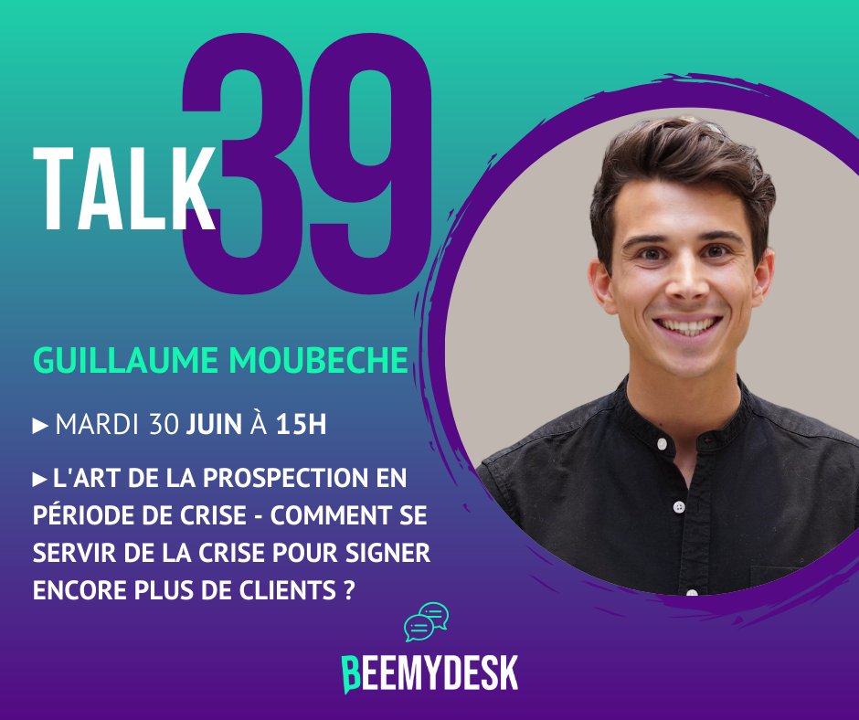 beemydesk's tweet photo. Talk 39 : Mardi 30/06 à 11h00 📣
L'inscription se fait ici 👉 https://t.co/SUseF1jGpo

🔷 Guillaume Moubeche est CEO de lemlist https://t.co/ggd0rzh1xL