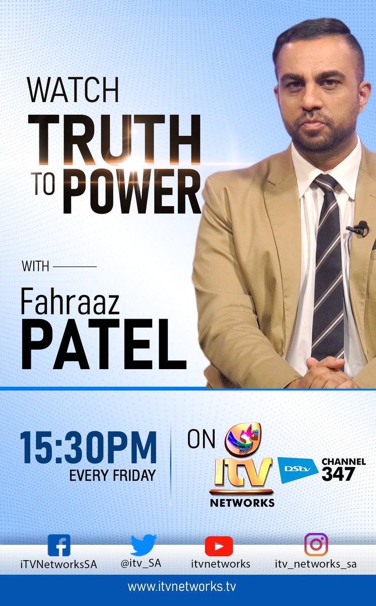 itv_sa's tweet photo. Truth to Power at 15h30 with Fahraaz Patel

VBS Mutual Bank allegations
Kyle Cowan - @News24 Investigative Journalist

Budget Speech 2020
Azeem Mia - Financial Analyst
Miyelani Mkhabela – Economist
Tshepo Kgadima – Economist

#TruthToPower #VBSMutualBank #BudgetSpeech2020 https://t.co/E774bEAwzM