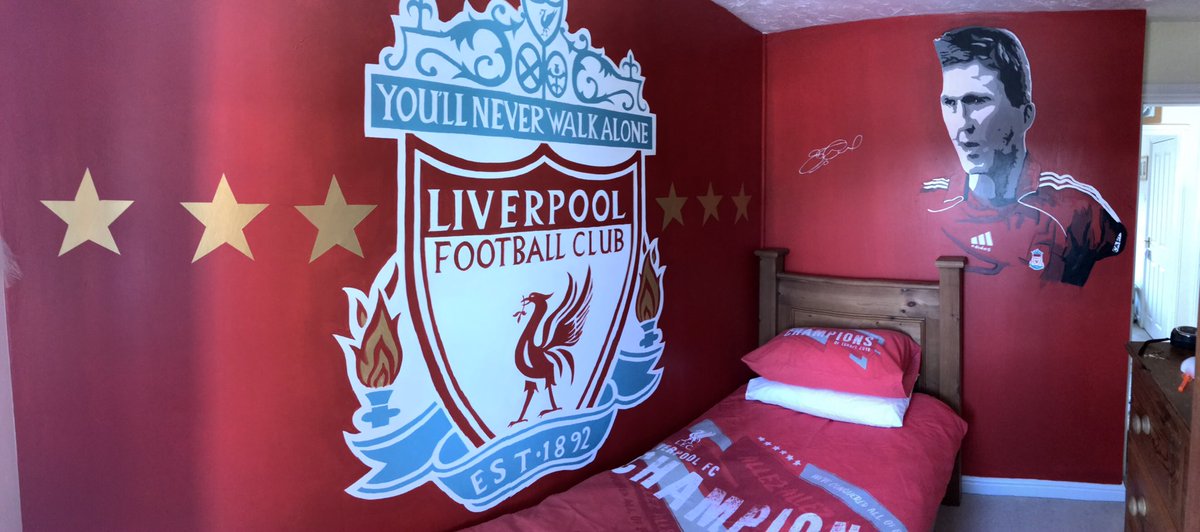 One extremely happy fan #liverpoolfc Champions and a newly painted bedroom @Kloppykops