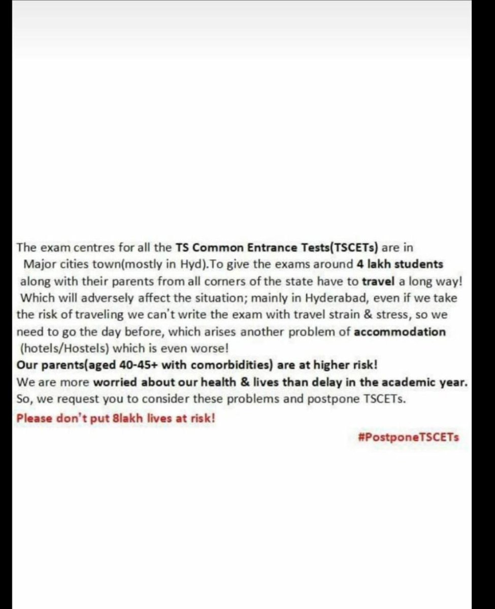 DINESHD47203286's tweet photo. Don't you know the current situation in Hyderabad #GHMC  @SabithaindraTRS @KTRTRS  why still u r thinking exams are more important than students and the families life  #postponetsecet #TSECET  #postponetsecet2020 @V6News @TV9Telugu #TSCETs https://t.co/lNjL0VYpcq