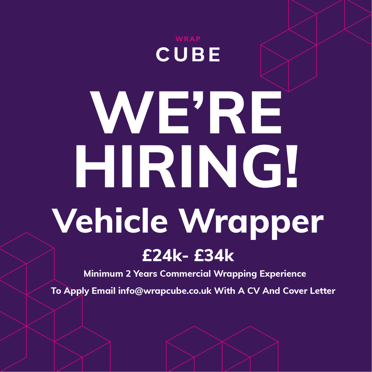wrap_cube's tweet photo. WE ARE HIRING! #job #jobopportunity #vehiclewrapper #wrapcube #londonjobs #newjob #wearehiring https://t.co/SUUkFbLfpb