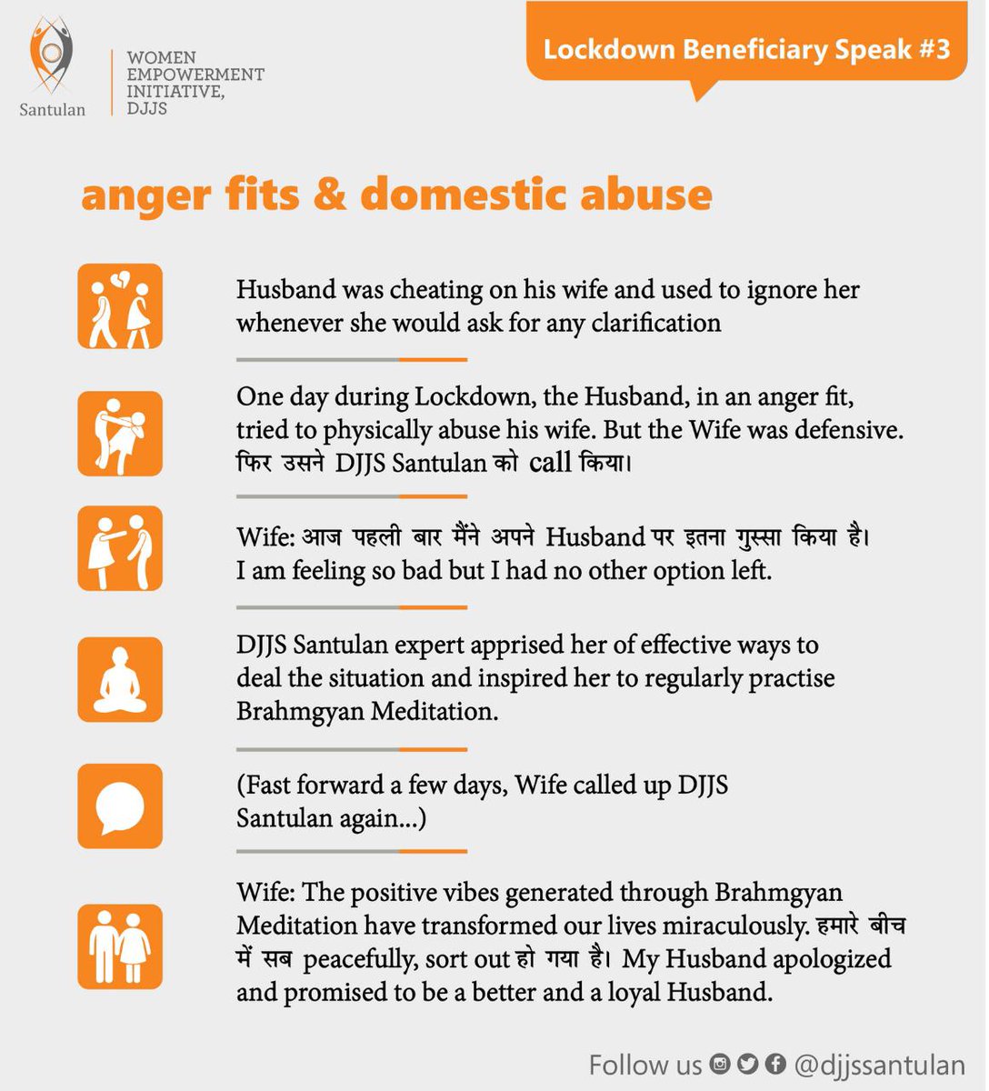 djjssantulan's tweet photo. Sharing #BeneficiarySpeak (3) Amidst #lockdown2020 intolerance in homes, #santulan has been relentlessly providing #psychologicalcounseling to women &amp; men; &amp; bringing out love, care &amp; affection in their #relationships Read to know how #brahmgyanmeditation totally tranforms life. https://t.co/2XDweXRQhA