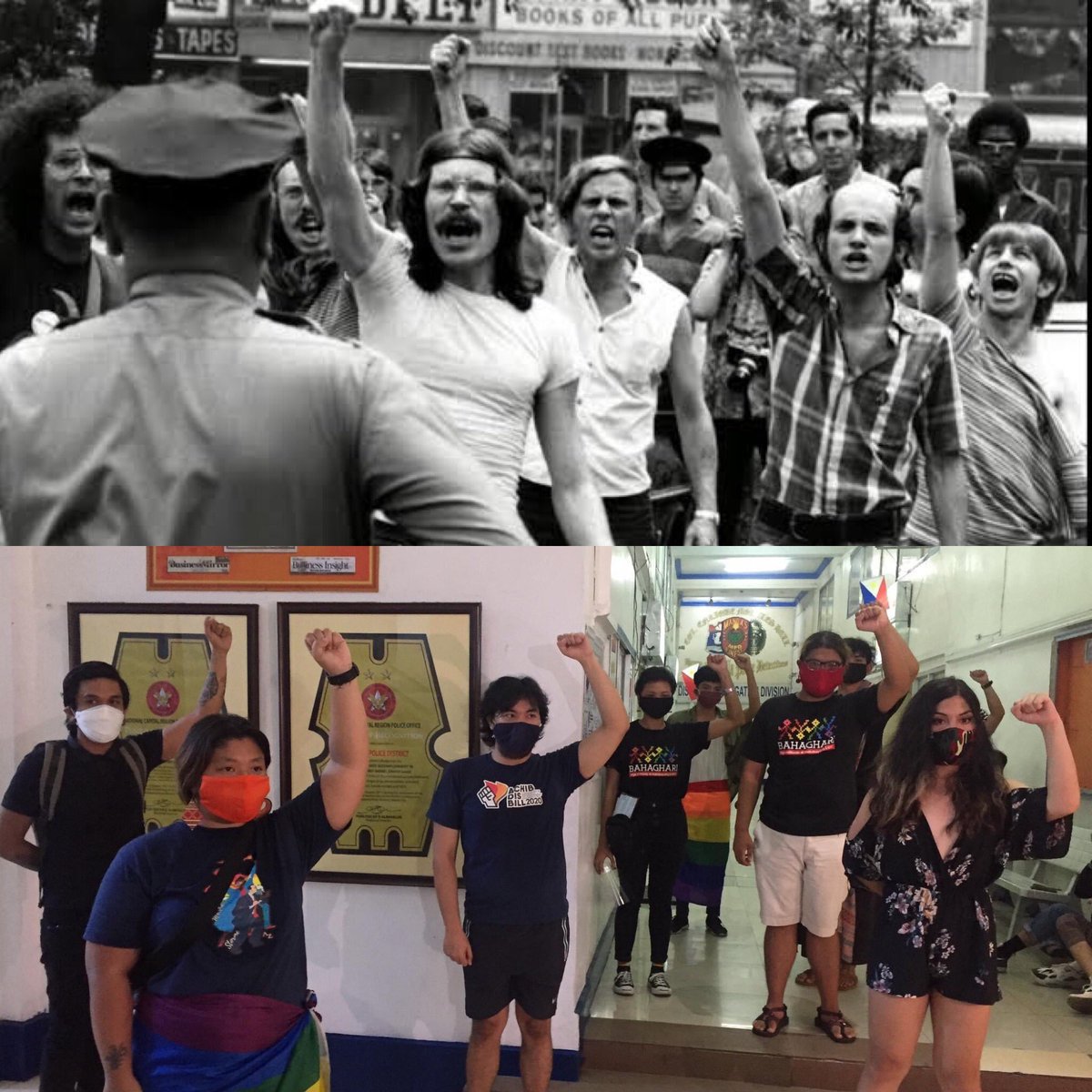 teammagph's tweet photo. For 51 years, #Pride has and will always be a protest for human rights.

A thread of photos from:
June 28th 1969, The Stonewall Riots, New York City.
June 26th 2020, Pride Protest in Mendiola, Manila City.

#FreePride20 🏳️‍🌈
#SulongWagPatinag ✊🏾

(1/4) https://t.co/lDBbFOTWwa