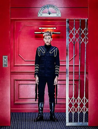 Namjoon is sitting in an elevator that is similar to the Dope one. The red color is worn out, but it does look familiar! The elevator does not go up though. It is locked from outside and stuck between two floors...Maybe a metaphor for being trapped, a glass ceiling? @BTS_twt