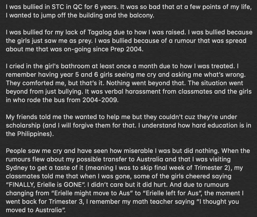 ErielleSudario's tweet photo. Time to share my full story and explain why I decided to leave the Philippines and accepted the move to Australia.

A lot of it is because of the bullying and harassment situation I've faced back when I was a student in STC in QC. #STCDOBETTER https://t.co/Hpgye2VjKE
