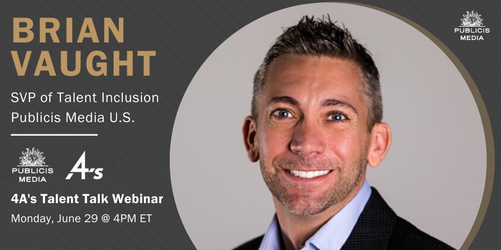PublicisMedia's tweet photo. Don’t miss our SVP of Talent Inclusion Brian Vaught during the @4As #TalentTalk Webinar series on Monday, June 29 discuss the role of the LGBTQI+ community in changing diversity initiatives in the agency world. Register here: https://t.co/3iVLyzBy06 https://t.co/fxfSnyHFbZ