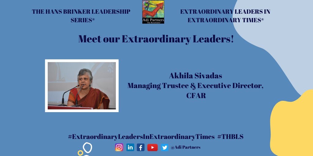 AdiPartners's tweet photo. Meet Our Extraordinary Leader, Akhila Sivadas, Managing Trustee and Executive Director, CFAR.
The Hans Brinker Leadership Series - Extraordinary Leaders in Extraordinary Times.
#THBLS #ExtraordinaryLeadersInExtraordinaryTimes #AdiPartners #HansBrinker #Leaders #TheGreatReset https://t.co/8Vwk6GImiQ